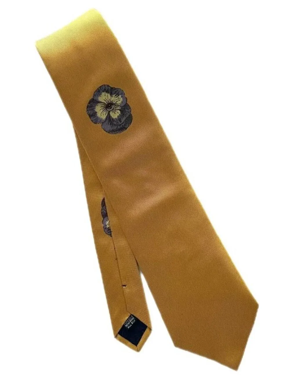 Vintage Fornasetti Milano Gold Silk Necktie Surrealist Pansy Eye Made in Italy